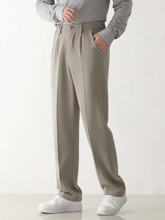 Spring Autumn Casual Pants Men Korean Fashion Stretched Polyester Loose Draped