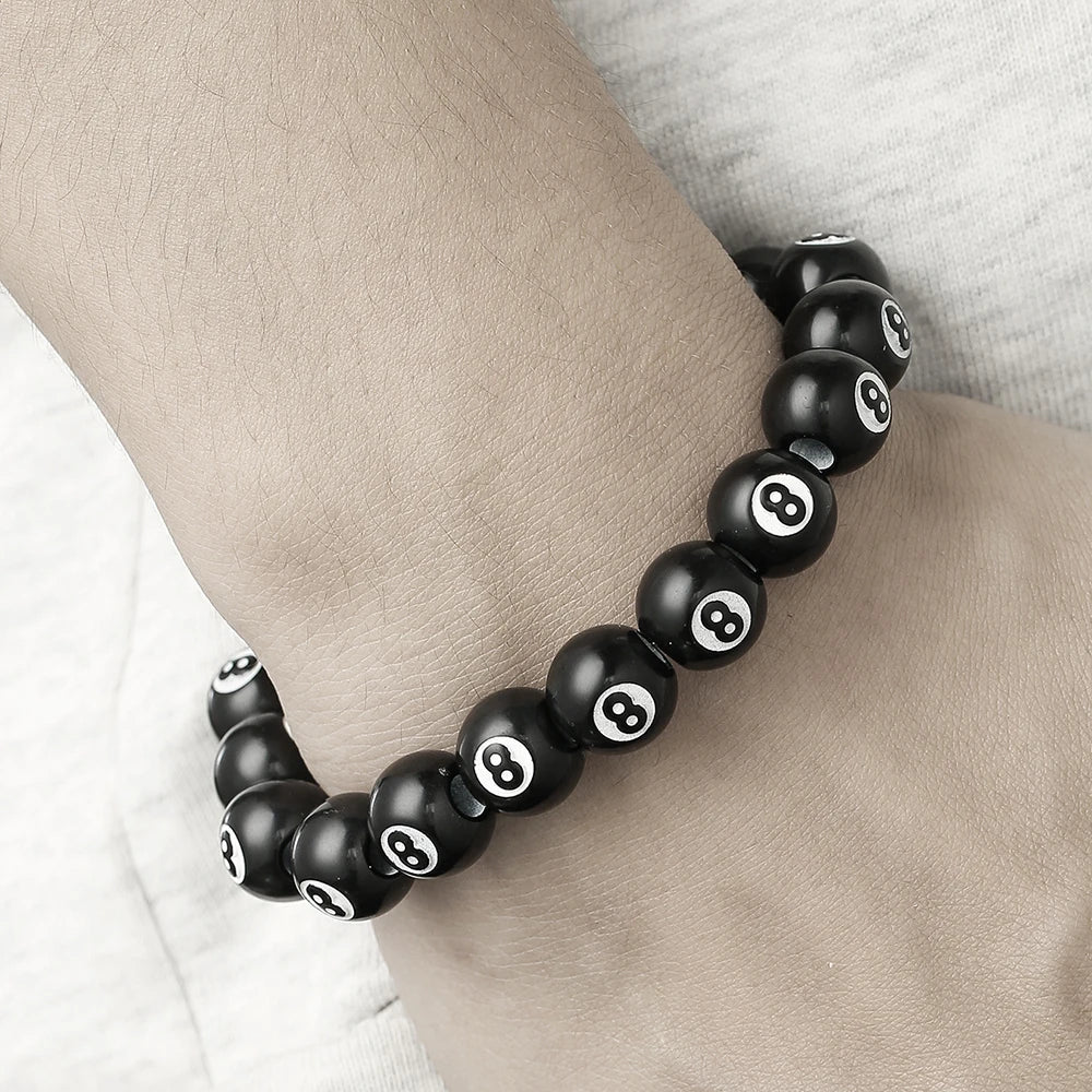 Hot-Selling Creative Billiards Black 8 Bead Bracelet Billiards Figure Eight Elastic Bracelet Accessory Couple Bracelet Jewelry