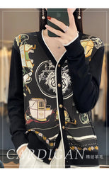 Spring And Autumn Wool Coat Jacket Women's Long Sleeve Wide V-Neck Printed