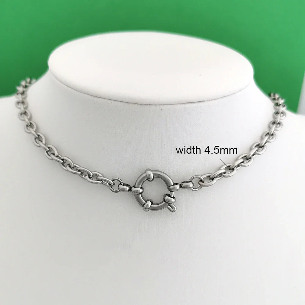 QMHJE Spring Sailor Clasp Necklace Women Men Choker Stainless Steel Geometric Paperclip Link Chain Rolo PVD Gold Color Wholesale