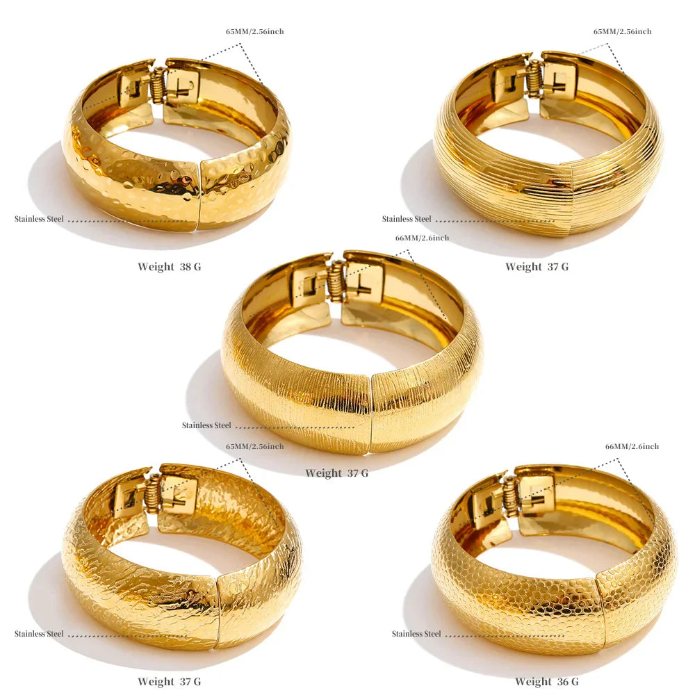 Yhpup 66mm Old Money Style Stainless Steel Hammer Metal Statement Bracelets Bangle Waterproof Vintage Minimalist Jewelry New