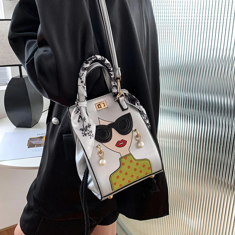 Beauty Glasses Handbags for Women PU Shoulder Bag Cute Scarf Purses