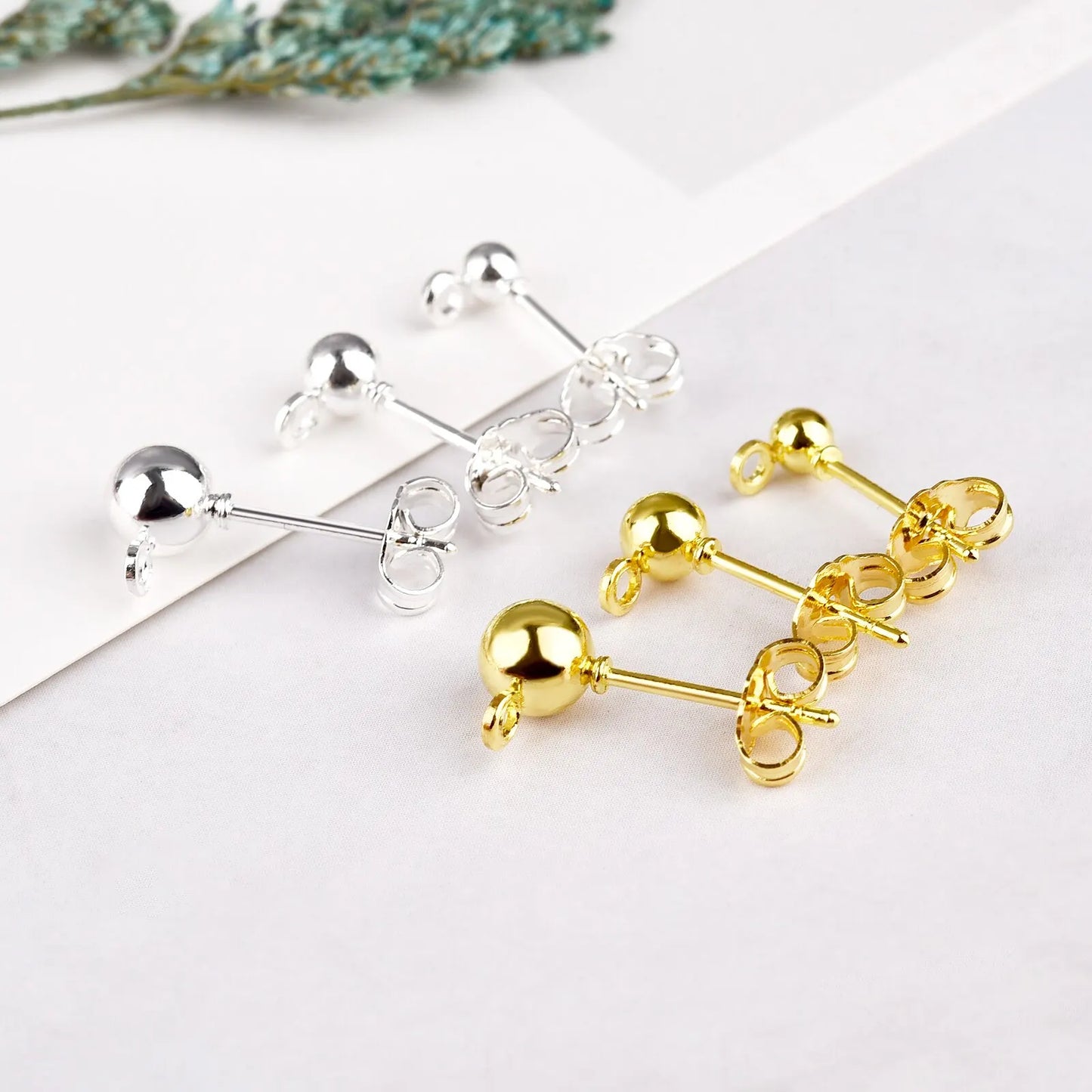 50pcs/lot Gold Silver Earring Studs Base Pins 925 Silver Plated Earring Plug Ear Back DIY Jewelry Making Findings Accessories