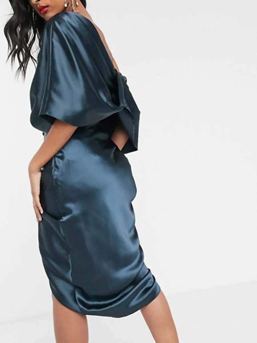 Evening Dress One-Shoulder Mermaid Half Sleeve Tea-Length