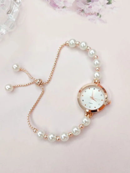 LUCKY FOX New Minimalist Style Pearl Bracelet Women Quartz Watch Fashionable Small Disc Design Light Luxury Jewelry Women Watch
