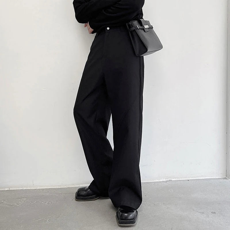 Wide Leg Solid Color Zipper Pocket Casual Men's Trousers Tide Temperament