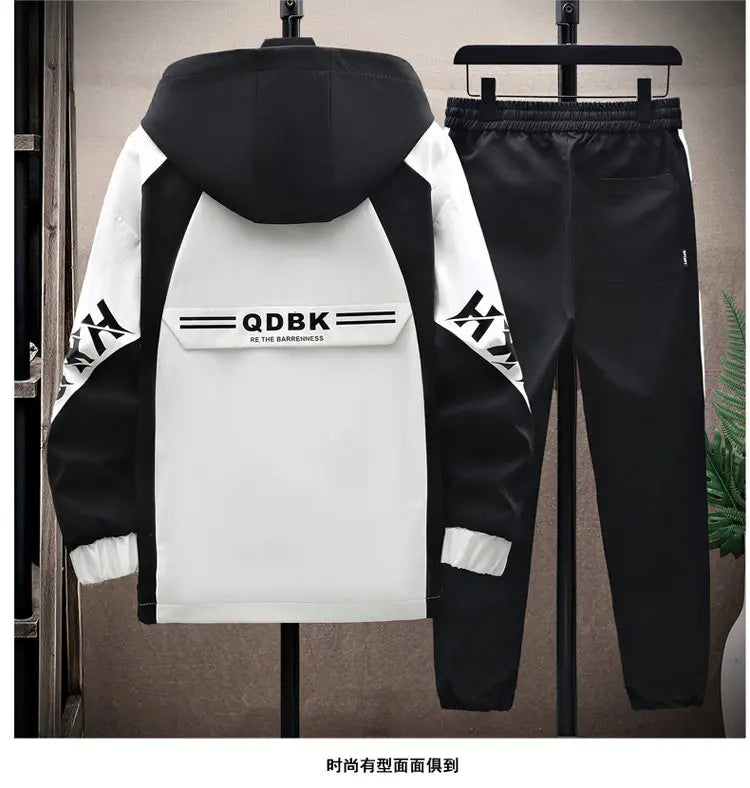 Spring Autumn Casual Men Sets Jacket + Pants Two Pieces Fashion Korean Trend Hooded Baseball Uniform Suit Man Outfit