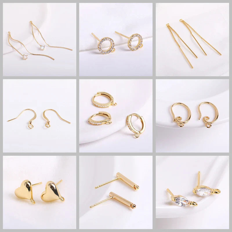 14K Gold Plated Brass Earrings Hooks Round Hoop Earrings,Earring Fixtures,Fasteners For Earrings,DIY Earring Making Accessories