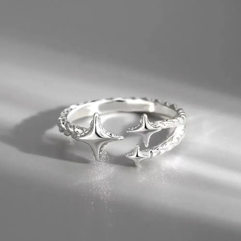 Stainless Steel Crystal Crown Adjustable Ring Irregular Geometry Vintage Rings Set for Women Girls New Fashion Jewelry Gift