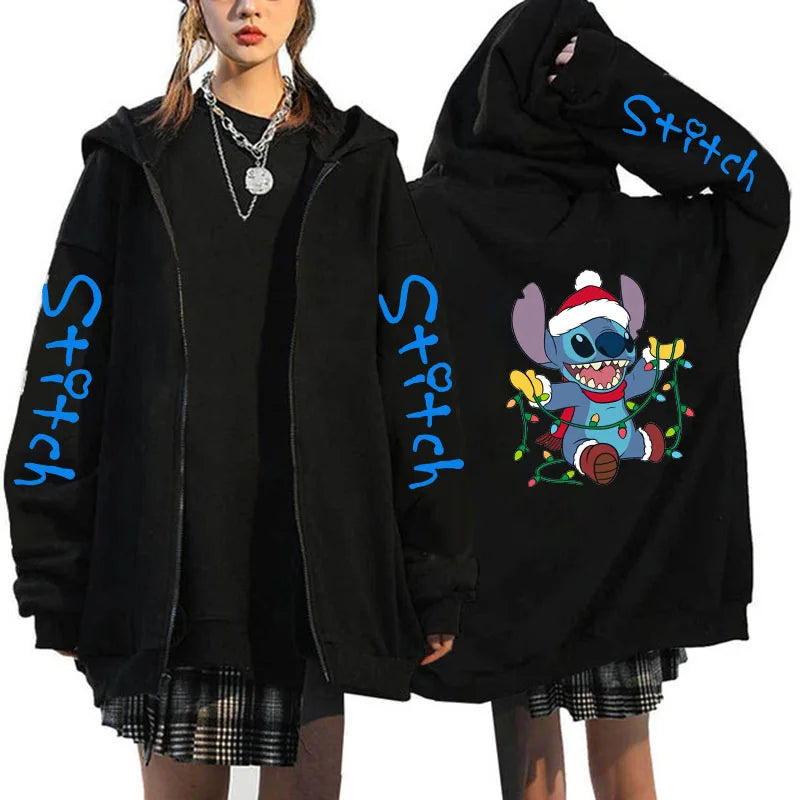 Oversized Y2k Zip-up Hoodie Disney Women's Lilo & Stitch Costume Winter Clothes