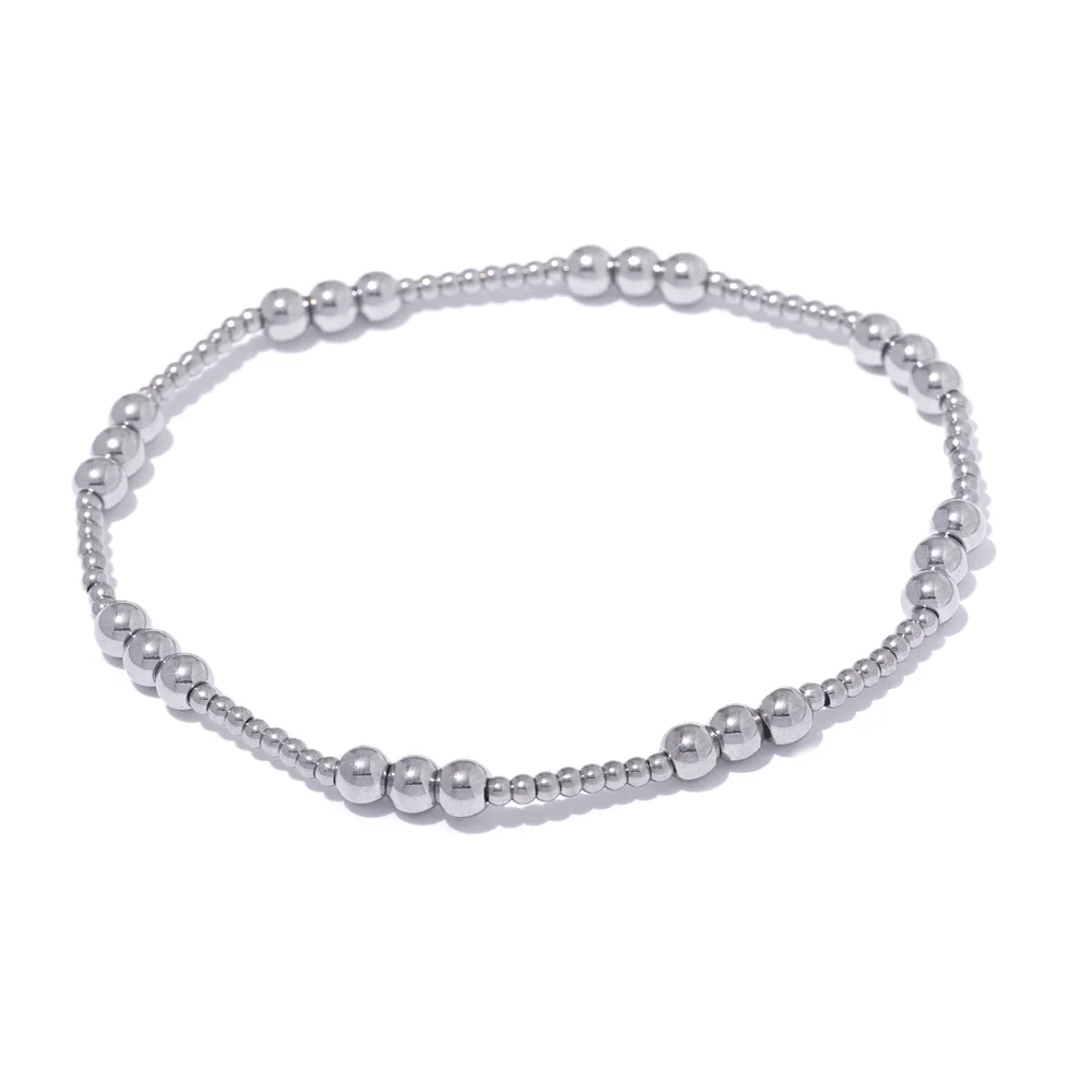 Yhpup 3/4/5/6 MM Stainless Steel Beads Daily Handmade Elastic Bracelet Bangle Waterproof Wrist Wholesale Gold Color Jewelry Men