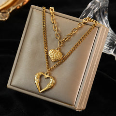 316L Stainless Steel Pearl Heart Pendant Necklace For Women Gold Color