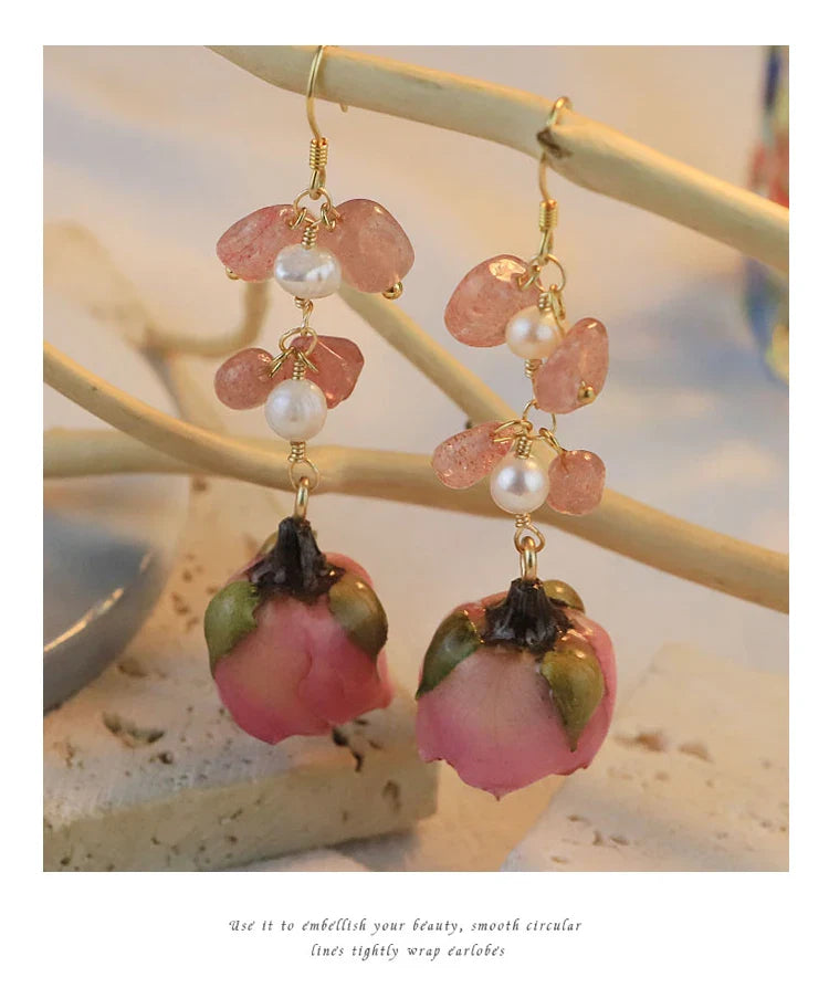 Natural Freshwater Pearl Enamel Resin Flower Earrings Korean Style Women's Luxury Vintage Jewelry Fashion Ladies and Girls Gift