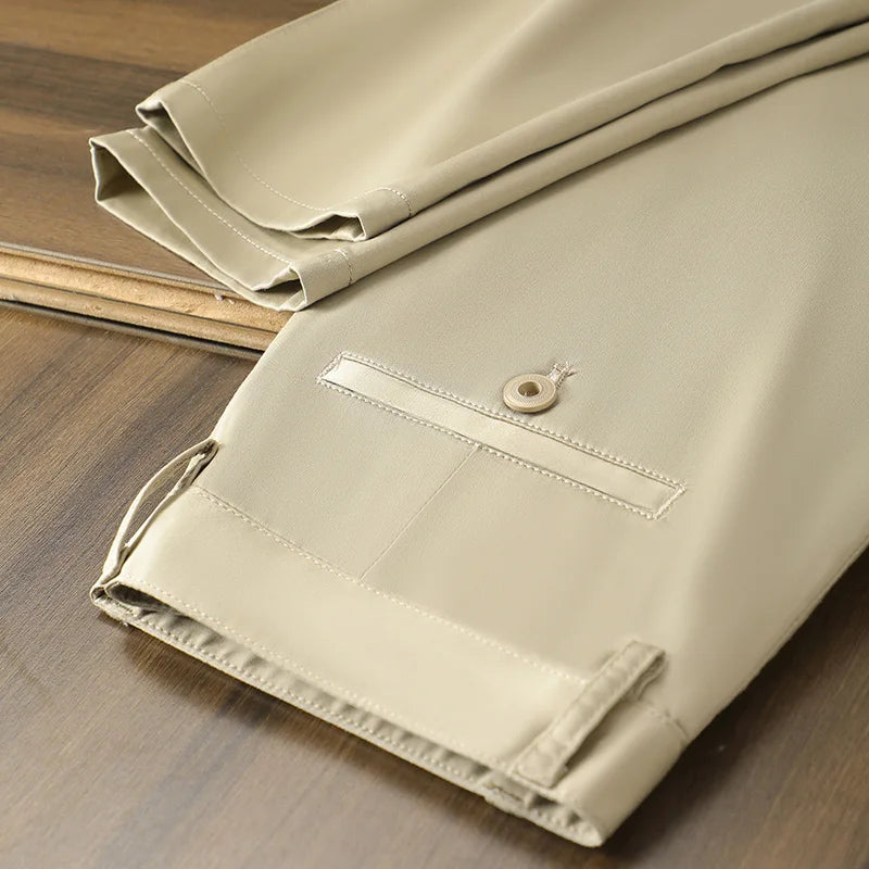 Spring Summer Lyocell Men's Pants Luxury Solid Color Elasticity Business Casual