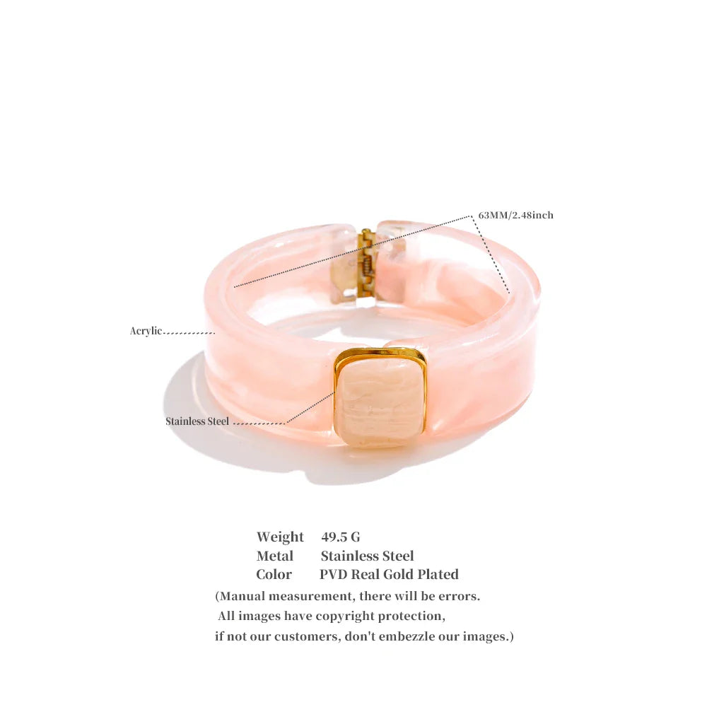 Yhpup 63mm Green Pink Beige Amber Acrylic Wide Bracelet Bangle Waterproof Fashion Summer Attractive Jewelry Wholesale