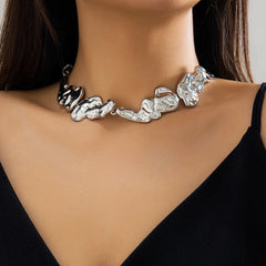 Exaggerated Irregular Big Metal Thick Choker Necklace for Women Trendy Chunky Collar