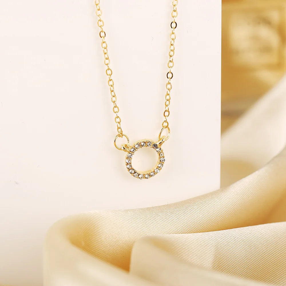 Elegant Jewelry Crystal Circle Pendant Necklace Golden Color Unique