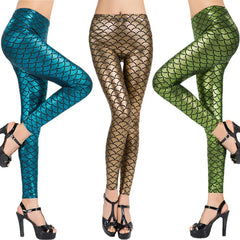 Fashion Shining Mermaid Fish Scale Leggings Women Silky Sparkling Simulated Leather