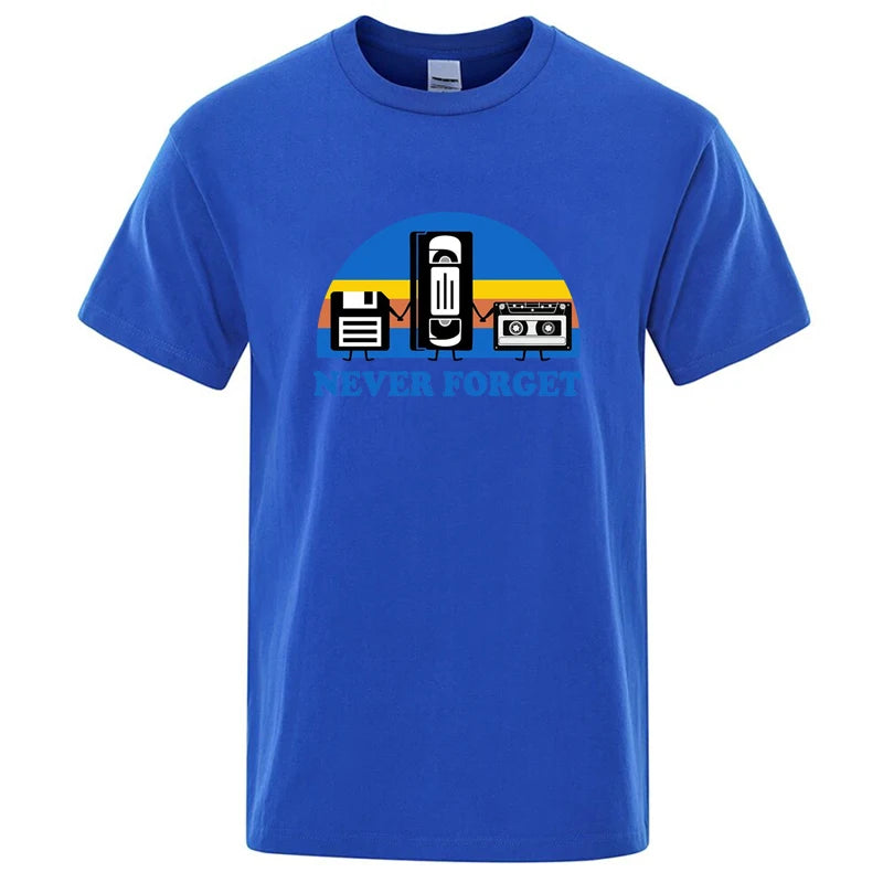 Summer Men's T-shirt Never Forget Sarcastic Graphic Music Funny Printed 100% Cotton T-Shirt Loose Male Top Casual Short Sleeve