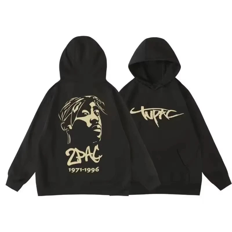 New Autumn and Winter Hip-hop European and American Rap Tupac Printed Men's Hooded Sweatshirt for Outdoor Enthusiasts