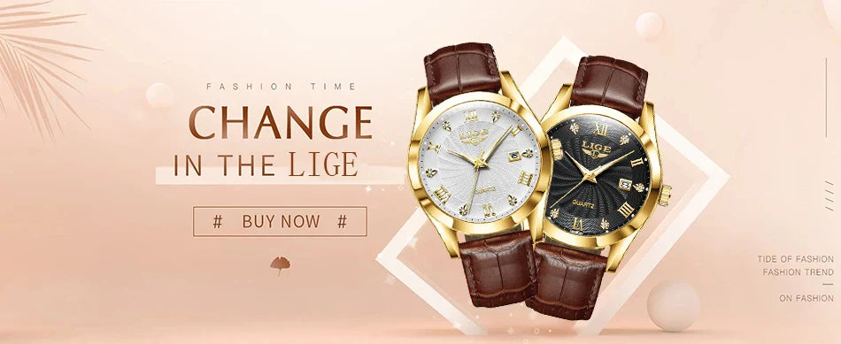 LIGE Women Watch Fashion Leather Military Sport Waterproof Watches For Women Top Brand Luxury Women's Bracelet Watch Reloj Mujer