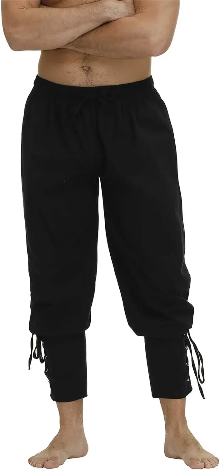 Men's Ankle Banded Cuff Renaissance Pants Medieval Viking Navigator Trousers Pirate