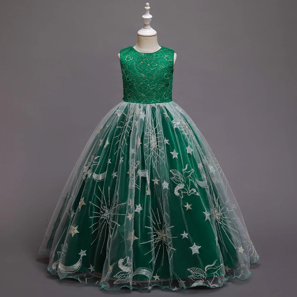 Children's dress, princess dress, girl's dress, temperament, long mesh dress, stage walk, piano performance costume