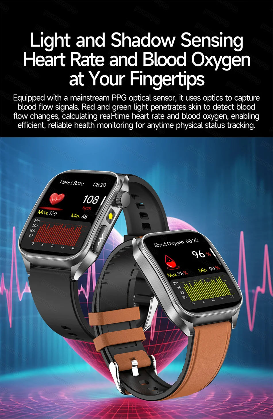 2026 New Smart Watch laser therapy health conditioning Blood oxygen Pressure Uric Acid Blood lipid ECG Smartwatch for Man Women