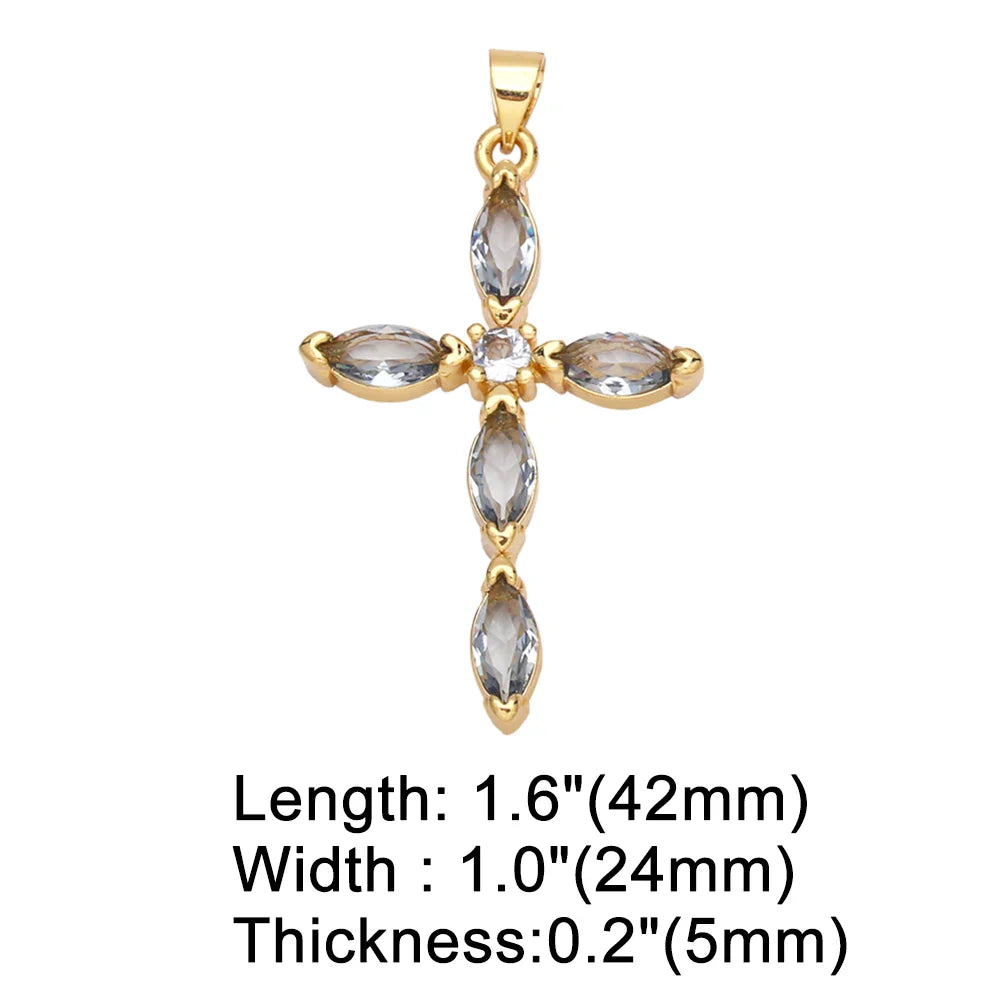 OCESRIO Big Rainbow Colorful Cross Pendants for Necklace Gold Plated  Copper Zircon Religious Jewelry Components pdta638