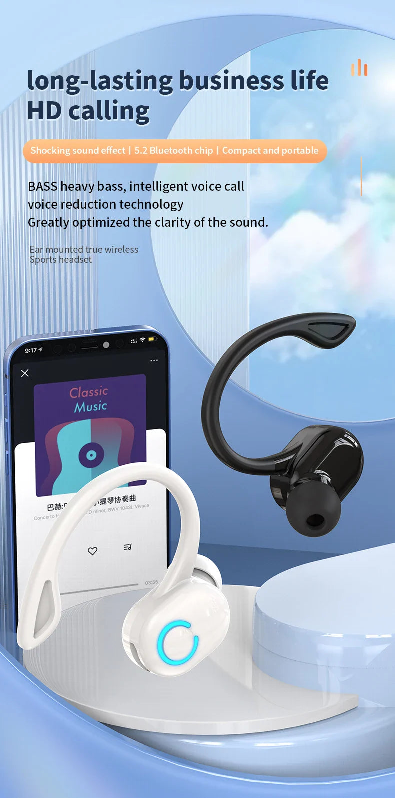 VAORLO S10 New Earphone Bluetooth Earphone Sport Business Single Ear Earphone With Good Sport Range and Noise Reduction Wearing