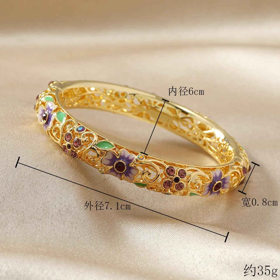 oriental bracelets  Chinese Cloisonne Bracelet Double Bangle Traditional Peony Filigree Flower Bangle Ethnic Vintage Women's Han