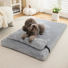 Warm Calming Dog Bed with Pillow Fluffy Plush Dog Mat for Dog with Removable