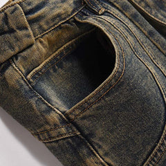 Men Vintage Blue Denim Pants Patchwork Loose Baggy Jeans Retro Straight Jeans