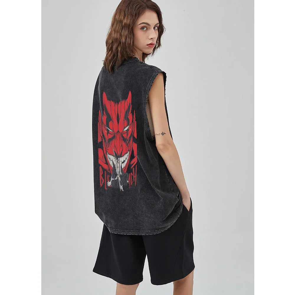 Anime Tshirts Men Women Bleach Zaraki Kenpachi Printed Acid T-Shirt Cotton Graphic Punk Harajuku Tees Men's Clothing