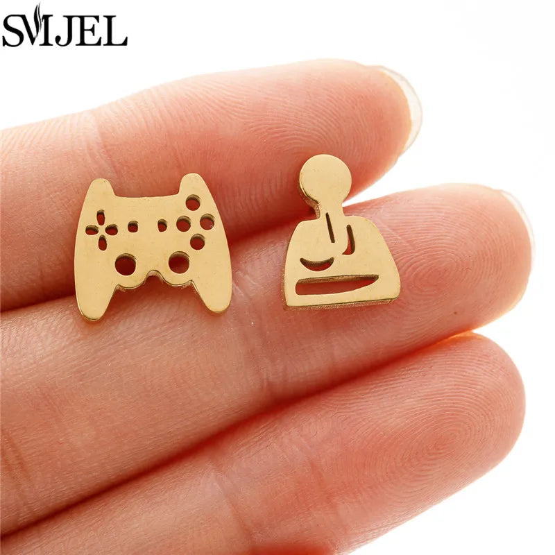 Golden Vintage Mandala leaf Pineapple Earrings for Women Trend Fairy Cup Stainless Steel Earring Punk Game Controller Studs Gift
