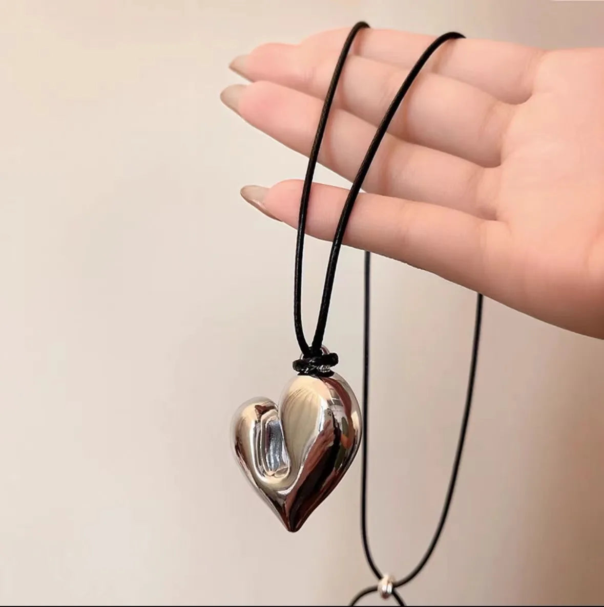 LATS New Heart Pendant Necklace for Women Men 85CM Adjustable Pull-out Sweater Chain Fashion Jewelry Accessory Gift