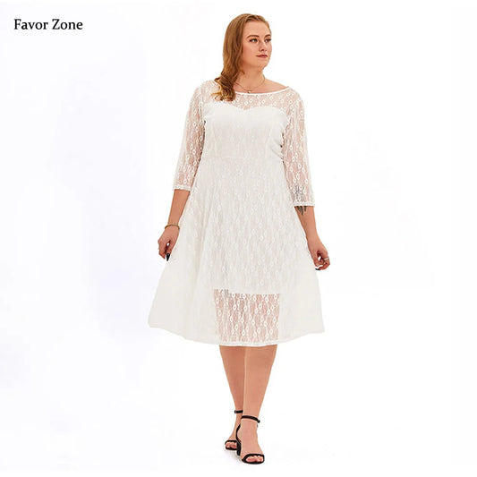 White Plus Size Dresses For Women 2023 Elegant Formal Lace Half Sleeve Midi Sexy Dress For Wedding Casual Loose Evening Dresses