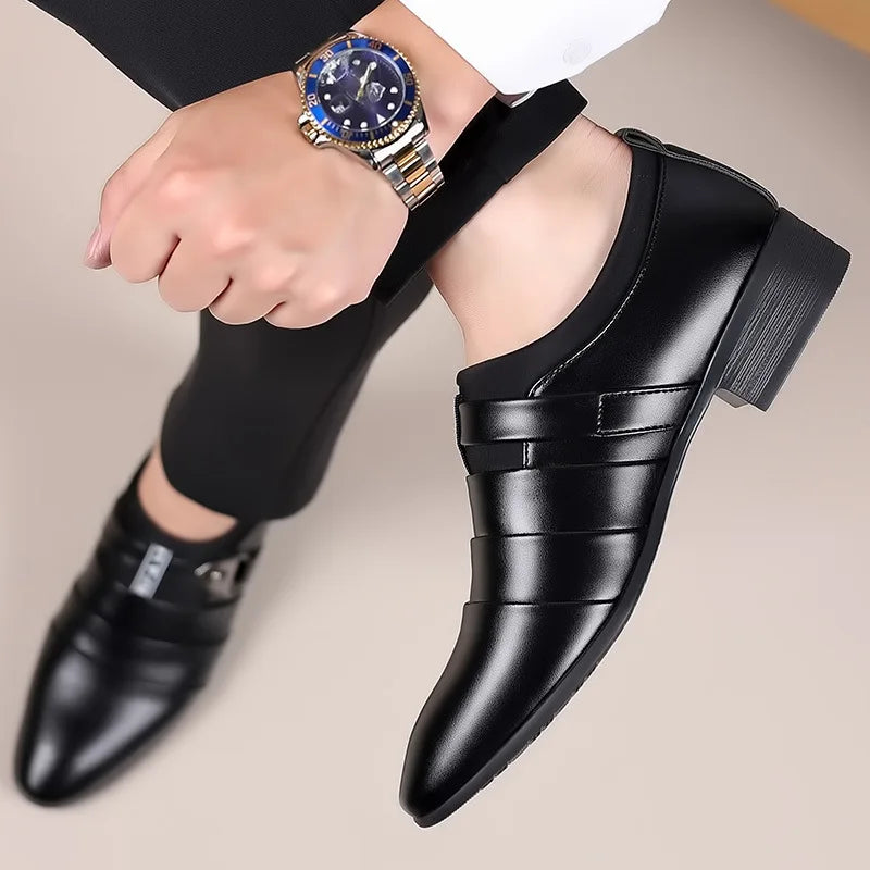 Black Shoes Men Luxury Business Oxfords Leather Breathable Formal Dress Male Office Wedding Flats Rubber Footwear Mocassin Homme
