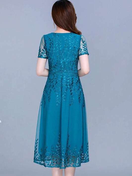 Blue Casual Chiffon Mesh Korean Long Dress Summer Women