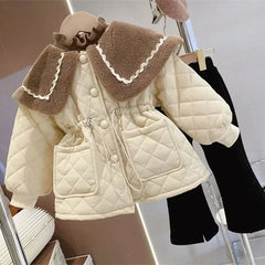 Girls Fleece Jacket Winter Children Cotton Coat Padded Thickened Warm Overcoat