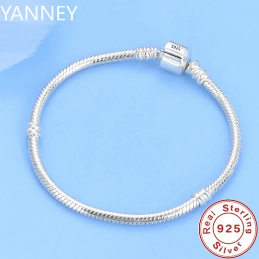 Famous Brand Original Certified 925 Sterling Silver Bracelet for Women DIY Charms Beads Snake Link Chain Classic Wrist Jewelry