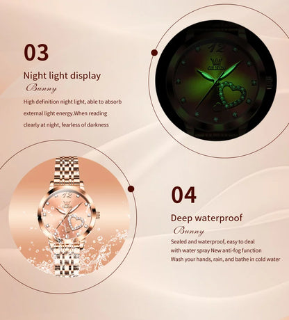 OLEVS 5189 Love Diamond Inlaid Steel Band Women's Quartz Watch