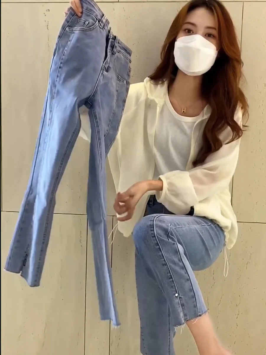 Y2k Pear-shaped Body Wear With Plus-size 2023 Spring And Autumn Split Jeans
