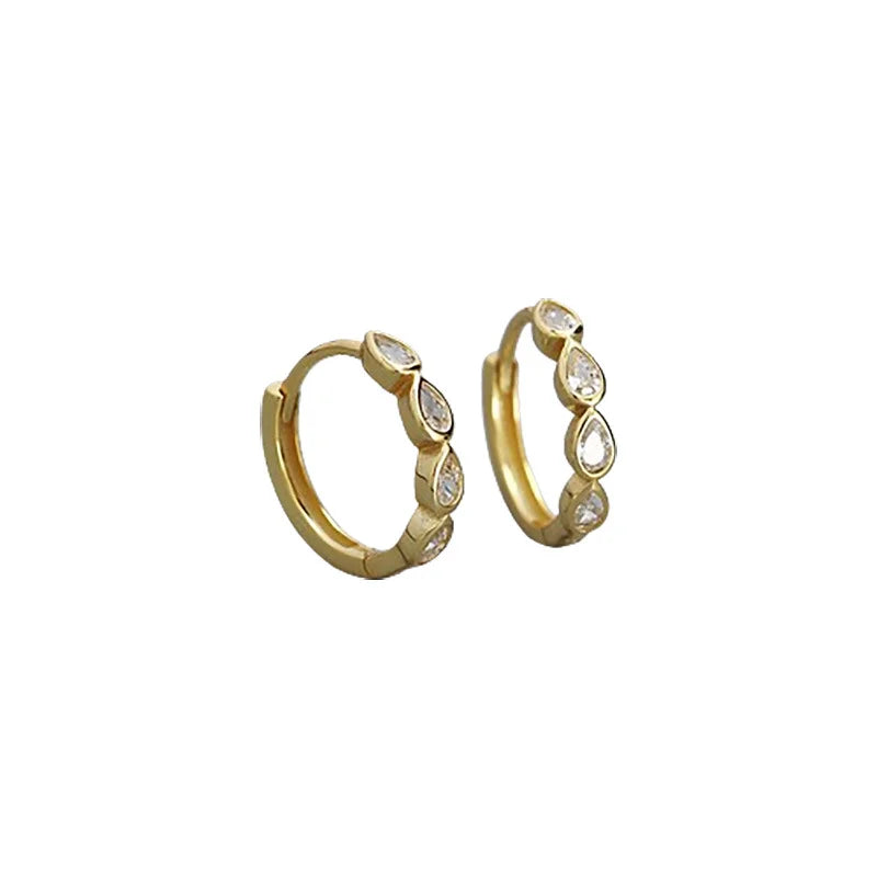 WANTME 925 Sterling Silver Fashion Simple Drop Row Zircon Ear Buckle for Women Elegant European Hoop Earrings Piercing Jewelry