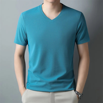 2024 Men's New Waffle V Neck Short Sleeved T-shirt Summer Comfortable Top