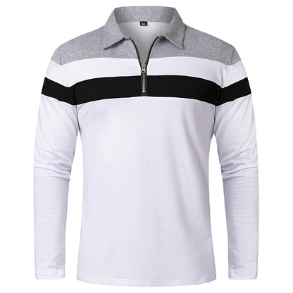 Men's Long Sleeve Striped Polo Shirts 1/4 Zip Cotton Patchwork Collared Shirt Casual Fashion Pullover Slim Fit Golf Shirt