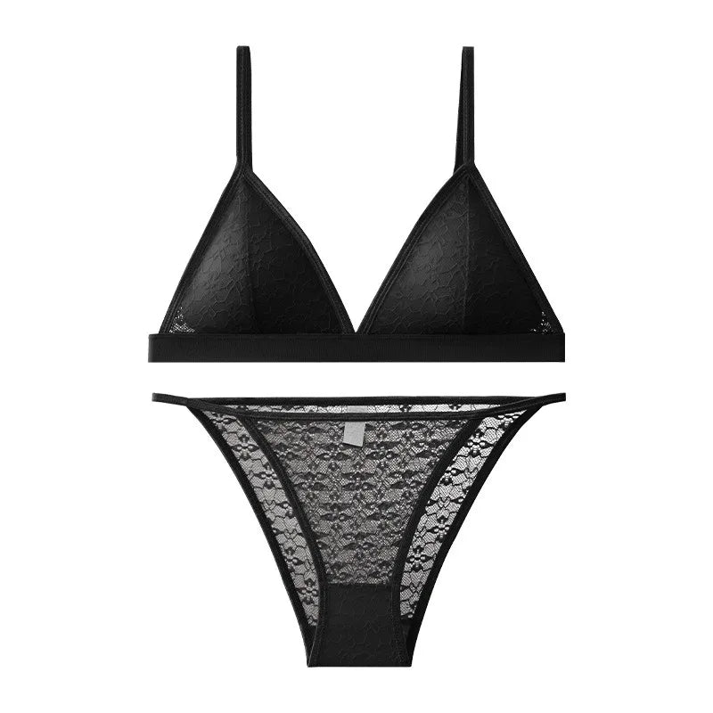 Women Lace Bra And Panties Set Wireless Bralette Low Waist Panties Female
