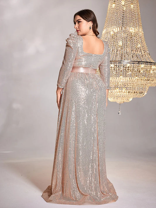 Homecoming Dresses: Blue V-Neck Long sleeve Sequin Evening Dresses