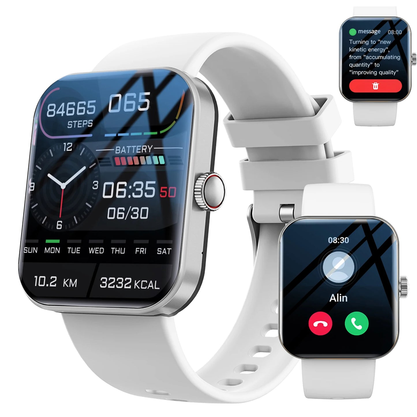 Smartwatch, custom wallpaper, call/message alerts, wireless calling, unisex sports watch, for Android and iPhone