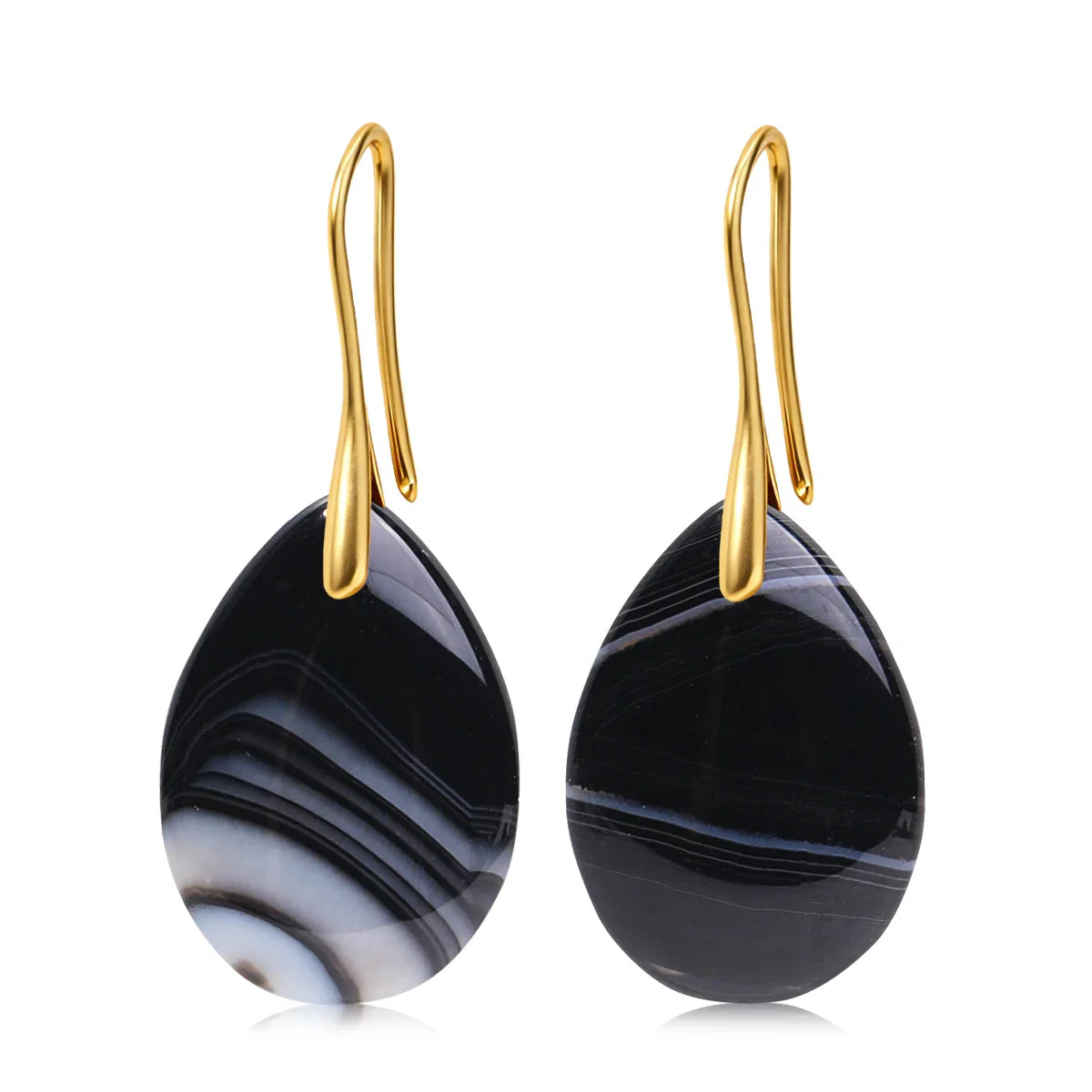 Natural Stone Pendant Women's Teardrop Earrings Elegant Gem Jewelry Creative Gift Black Obsidian Amethyst Rose Quartz Earrings
